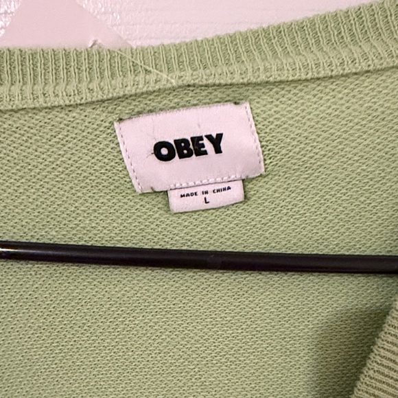 Obey Light Green Cardigan with Pink Floral Design - Picture 3 of 3